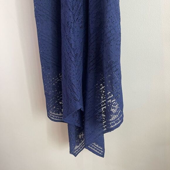 Adriana Papell Cotton One Shoulder Lace Dress in Navy - 10 - Picture 5 of 8